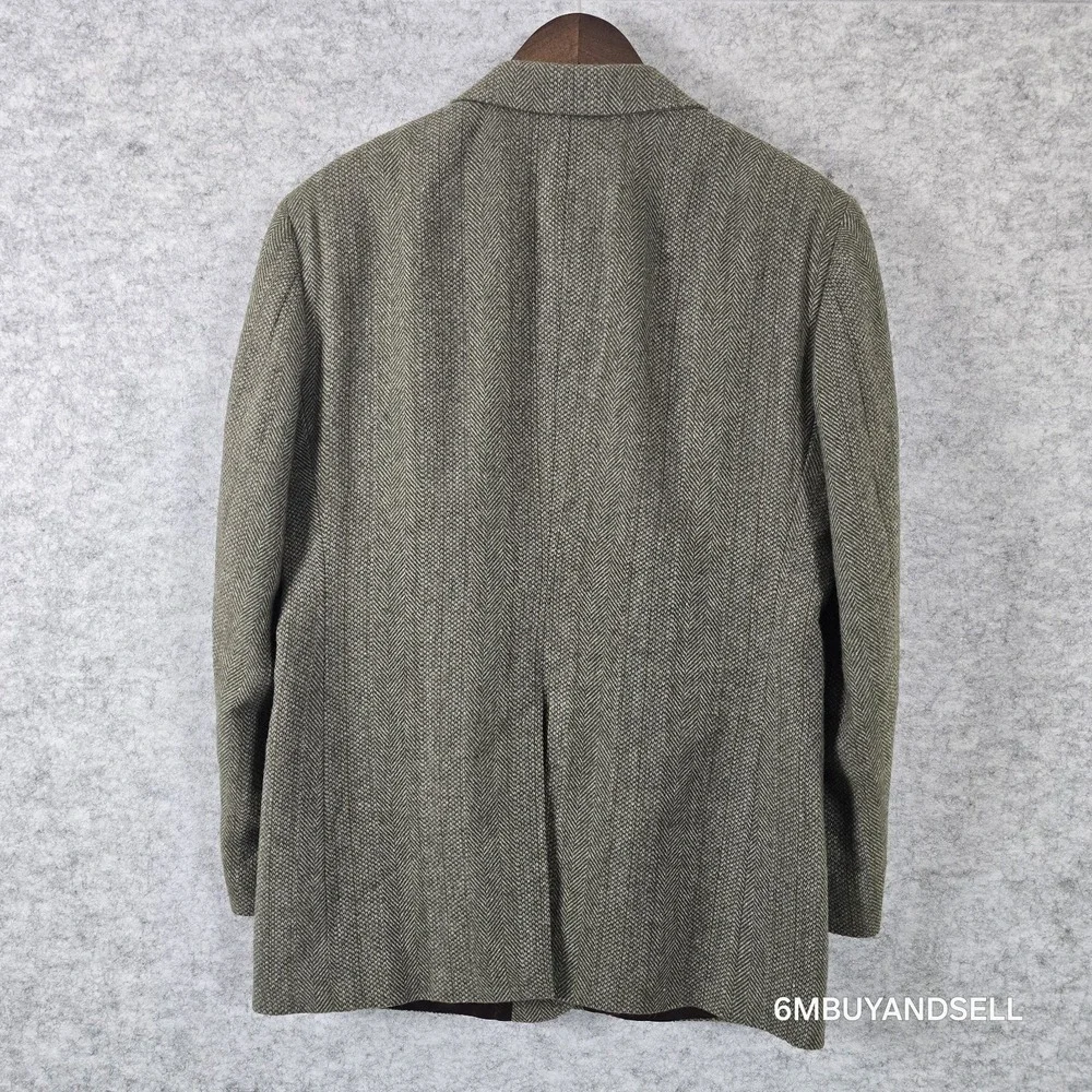 Haggar Mens‎ 42R Wool Herringbone Blazer Sport Coat Olive Brown Vintage